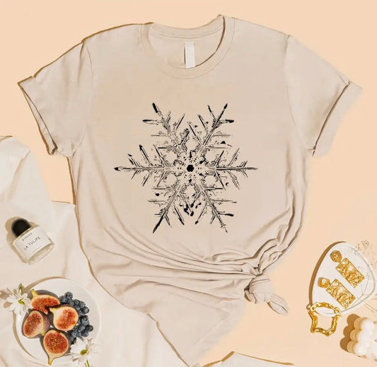 Taupe Snowflake Graphic T