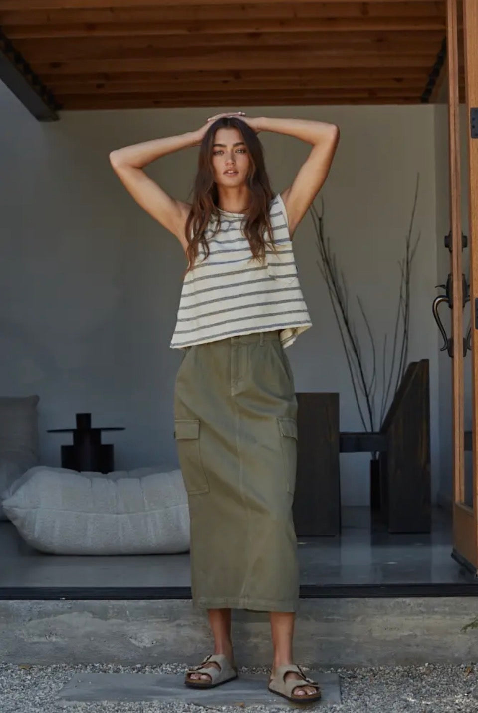 Olive Denim Cargo Skirt