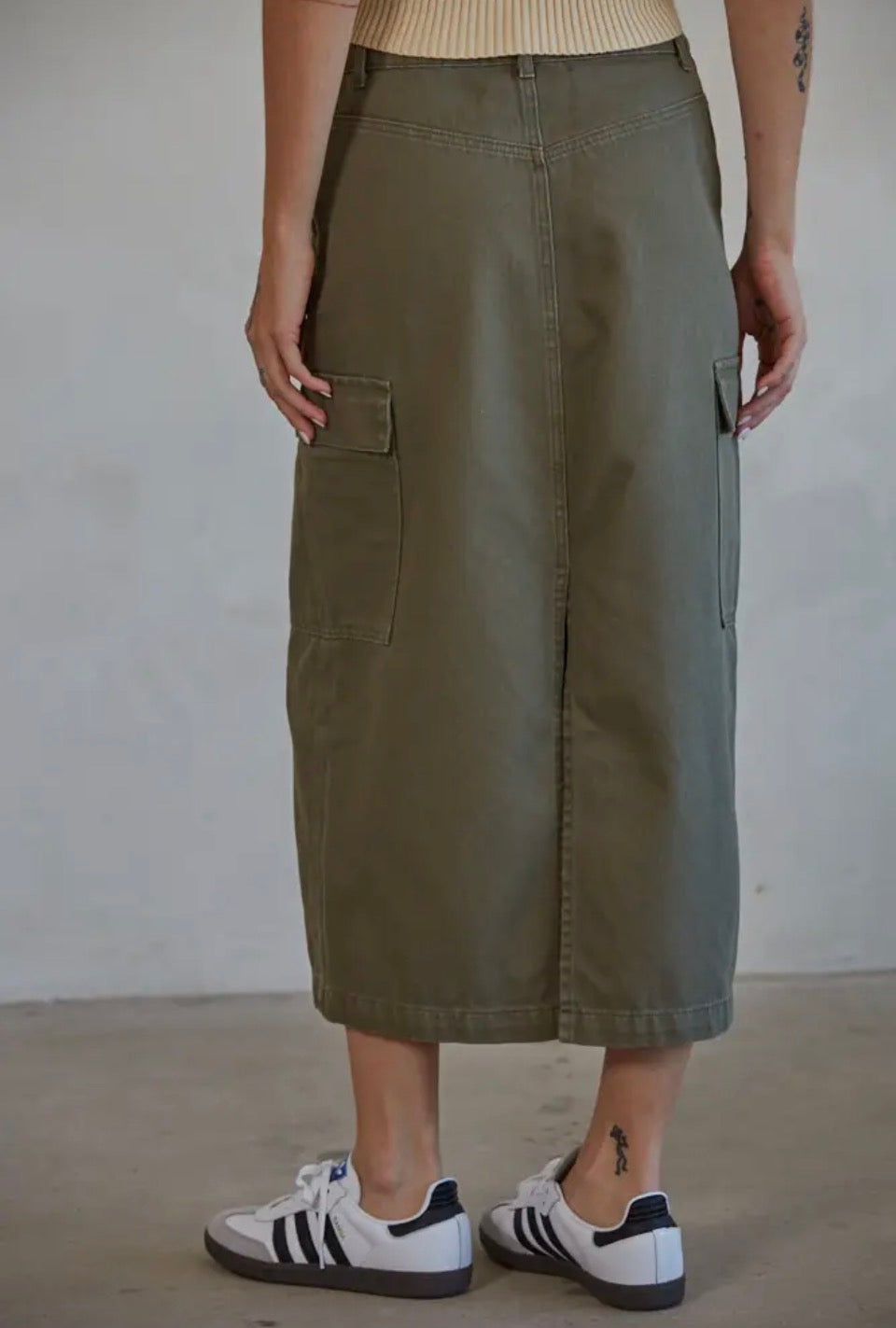 Olive Denim Cargo Skirt