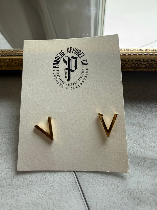 Gold V Shape Studs