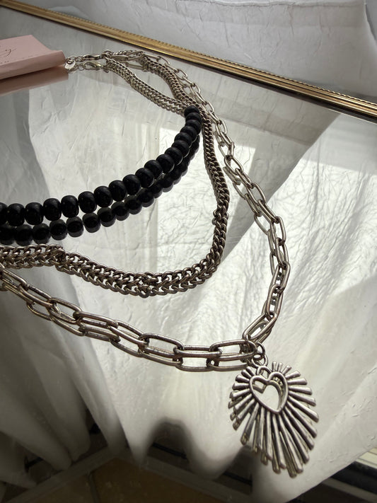 Resin Bead Heart Layered Necklace