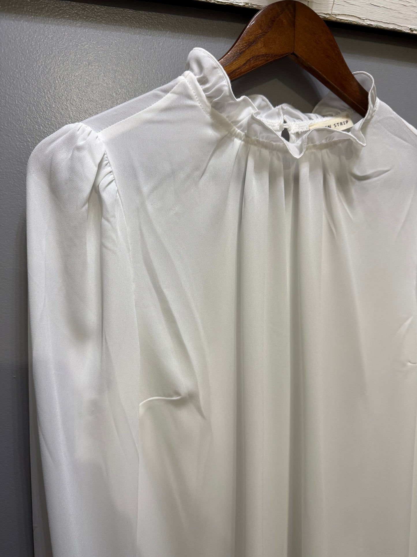White Ruffle Mock Neck