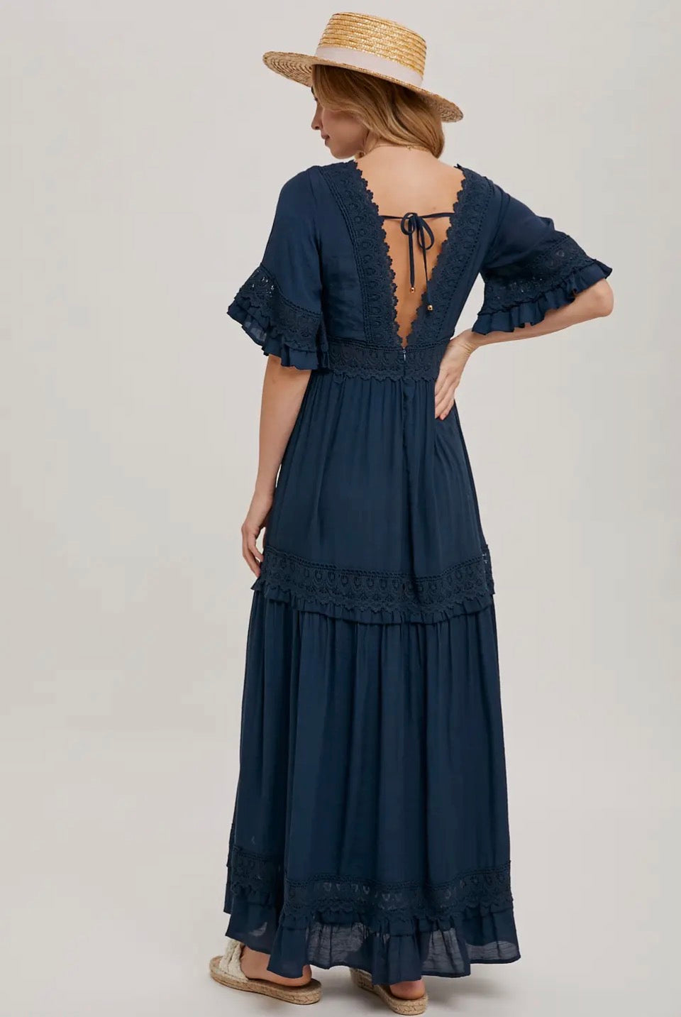 Navy Lace Trim Maxi Dress