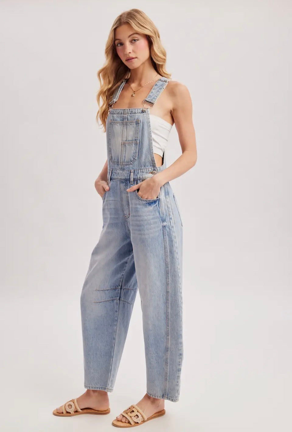 Denim Barrel Overalls