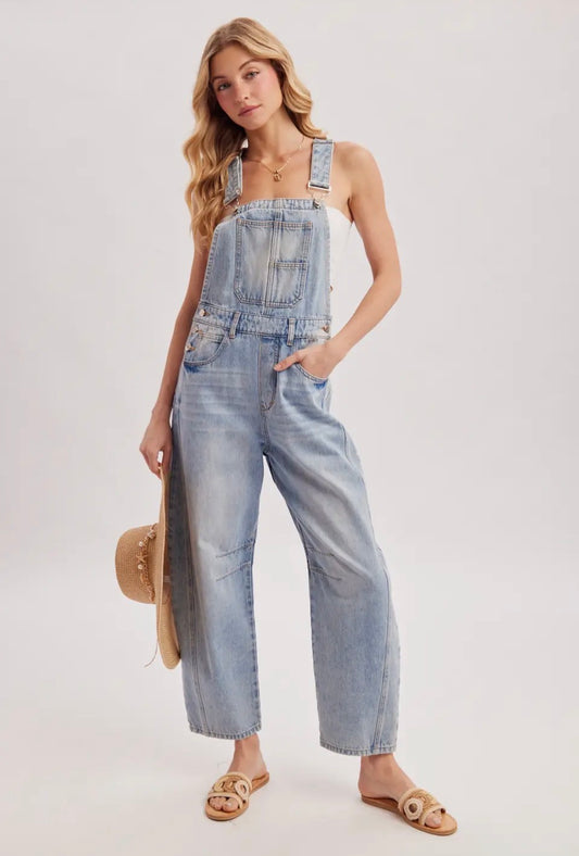 Denim Barrel Overalls