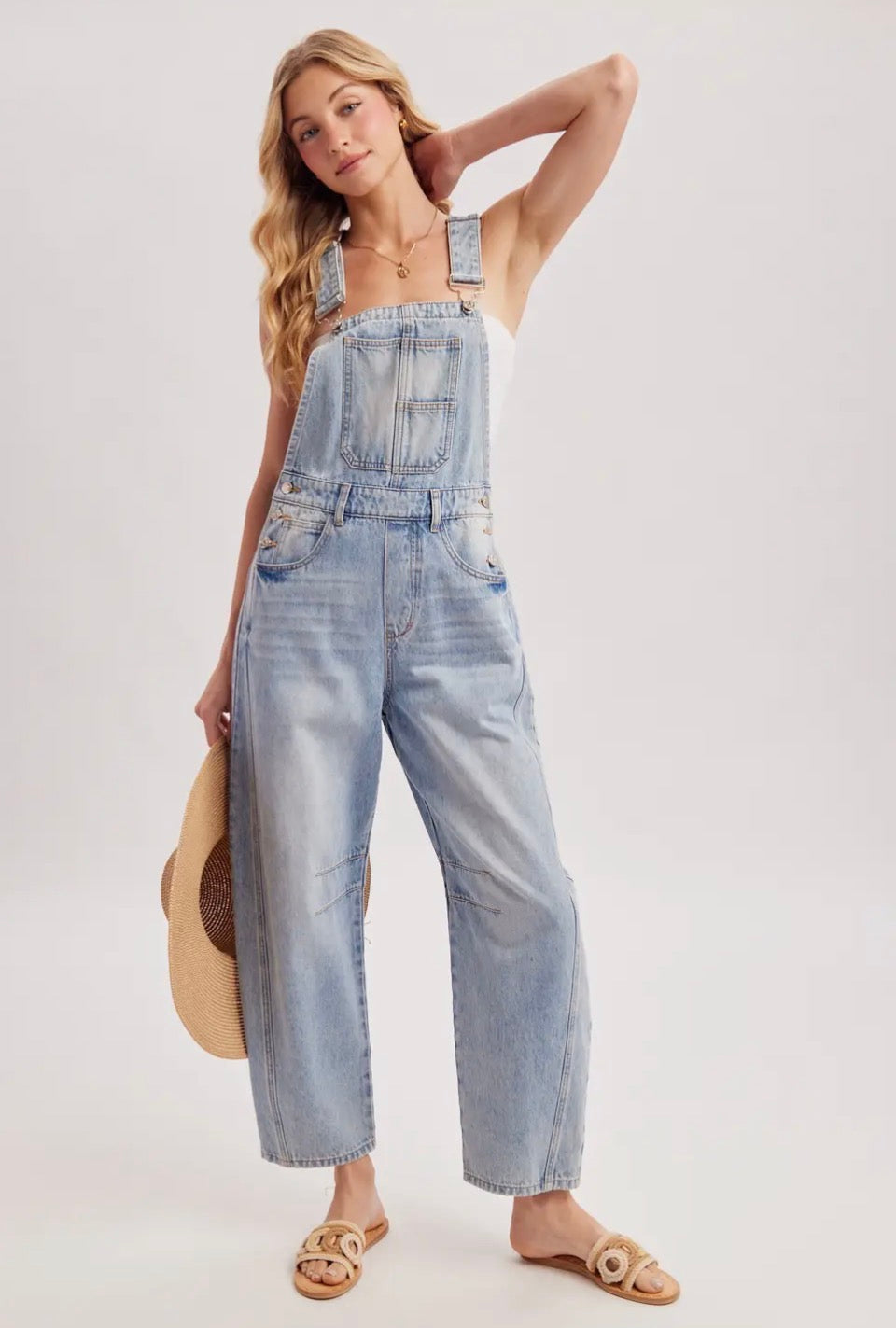 Denim Barrel Overalls
