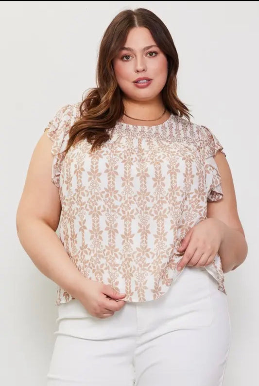 Curvy Taupe Smocked