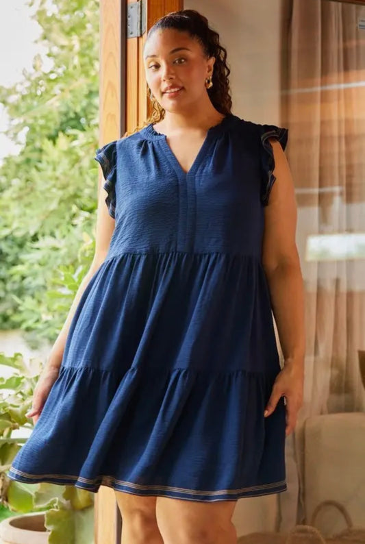 Curvy Navy Babydoll Tiered Dress