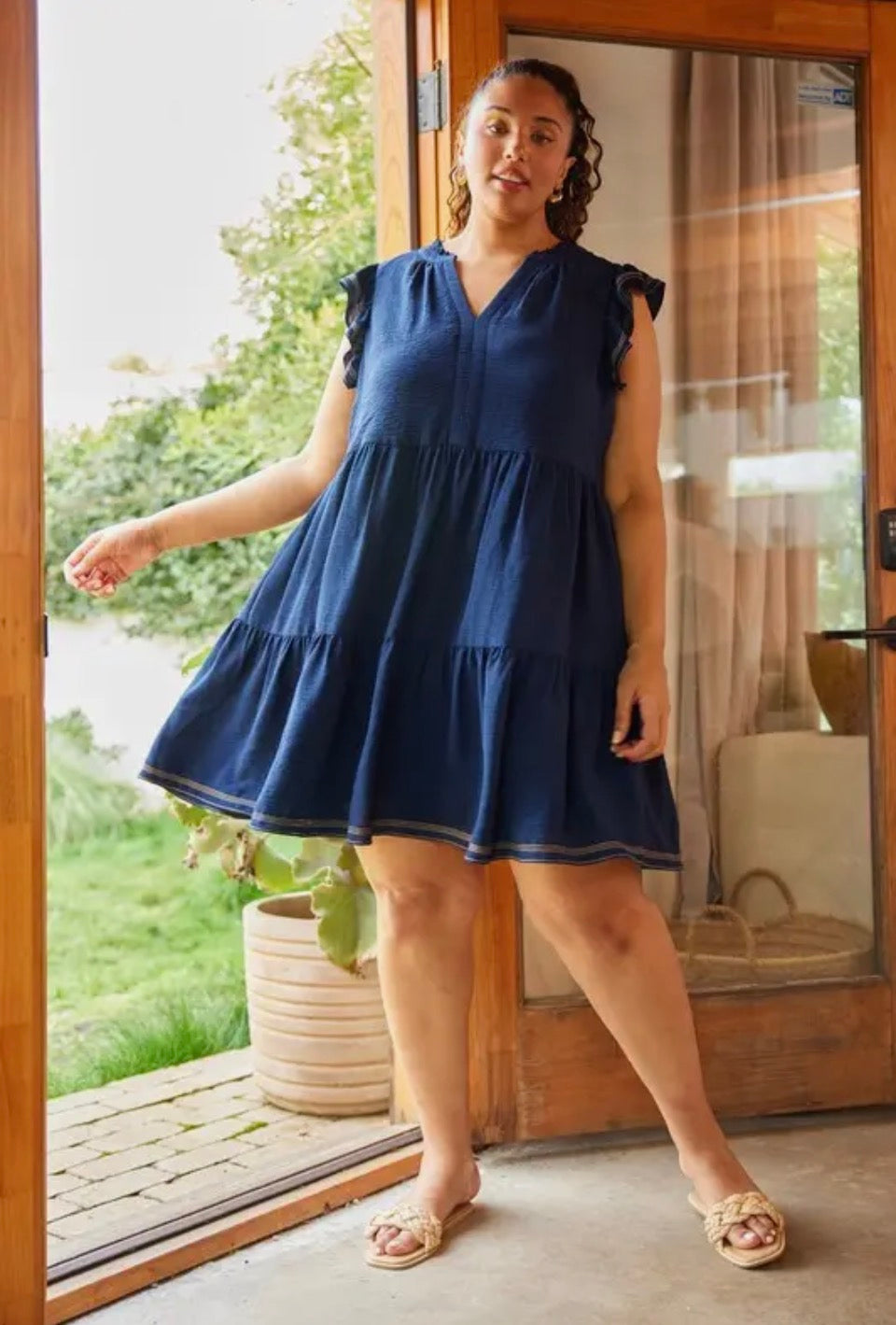 Curvy Navy Babydoll Tiered Dress