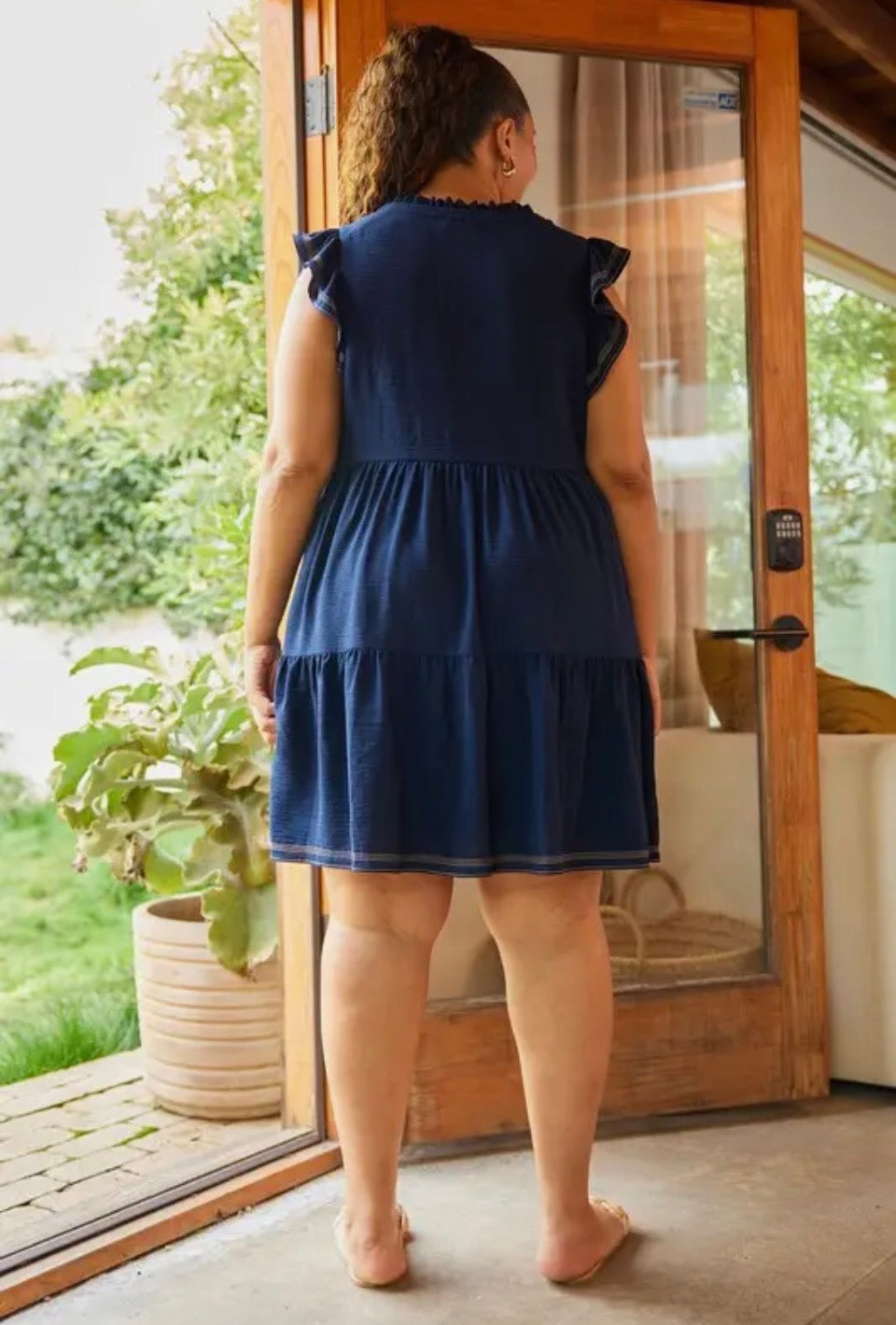Curvy Navy Babydoll Tiered Dress
