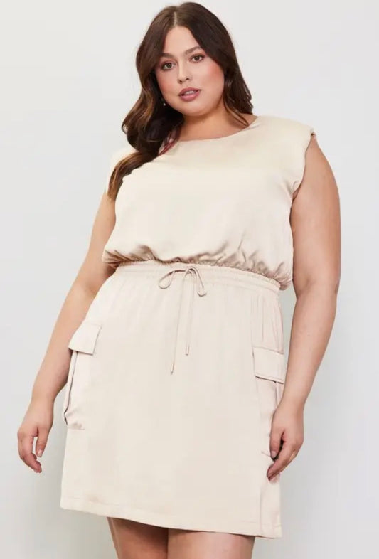 Curvy Oatmeal Cargo Mini Dress