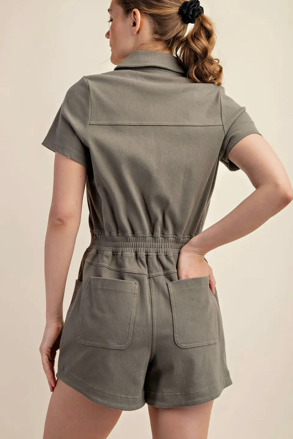 Dusty Olive Stretch Twill Romper