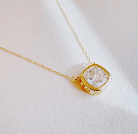 Cushion Cut Bezel Necklace