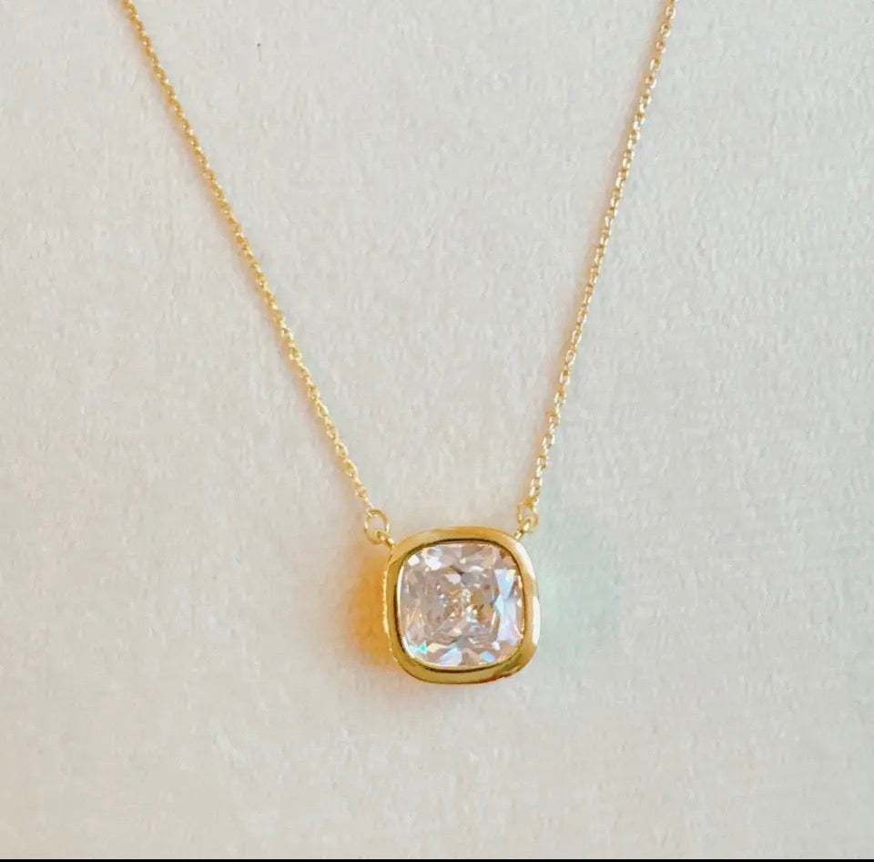 Cushion Cut Bezel Necklace