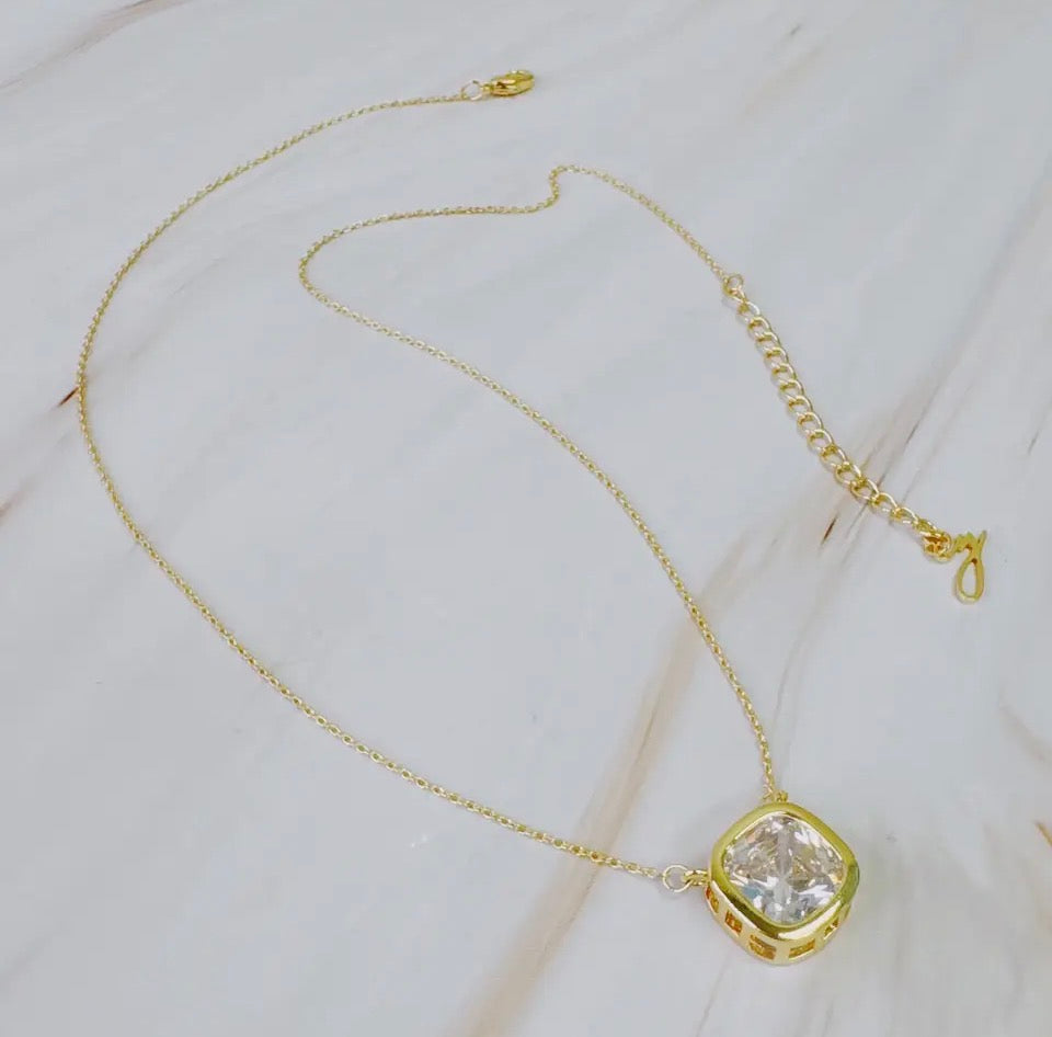 Cushion Cut Bezel Necklace
