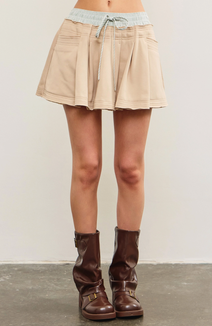 Beige Stripe Waistband Skort