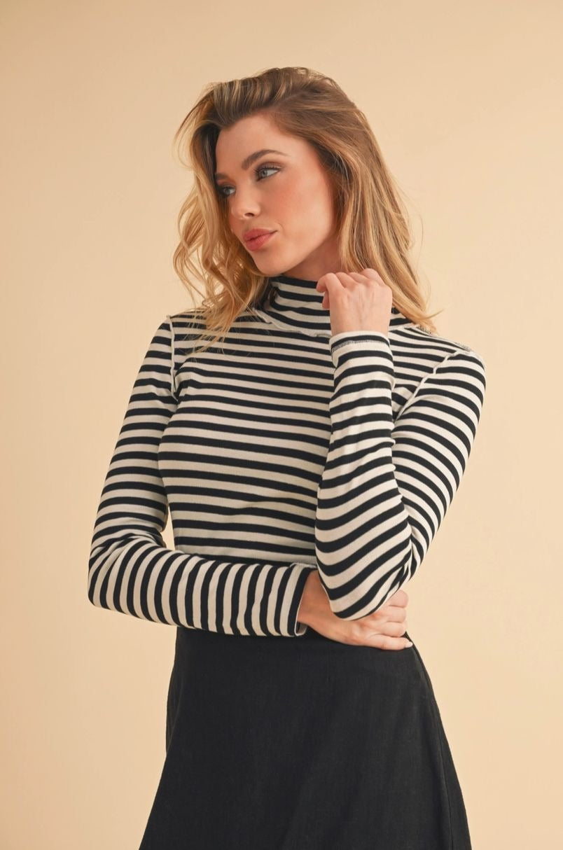 Tarah Black & White Stripe Turtleneck