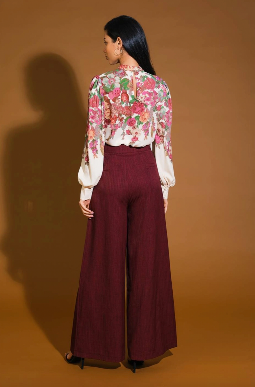 Burgundy Wide Leg Pants