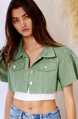 Sage Crop Denim Jacket