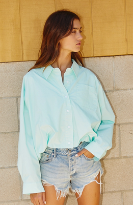 Mint Crop Button Down