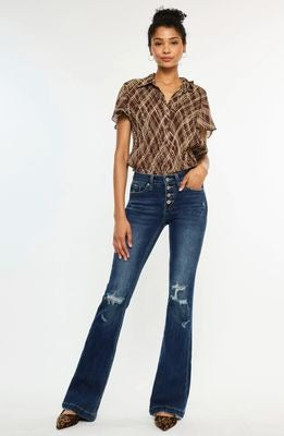 KC Dark Midrise Button Up Distressed Flare