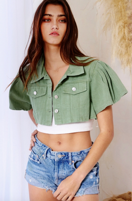 Sage Crop Denim Jacket