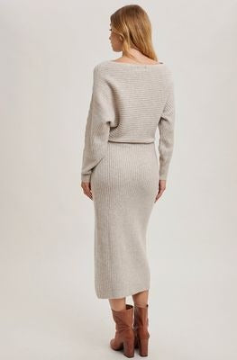 Oatmeal Off Shoulder Knit Dress