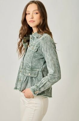 Peplum Washed Green Jacket