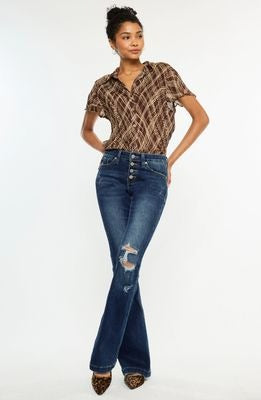 KC Dark Midrise Button Up Distressed Flare