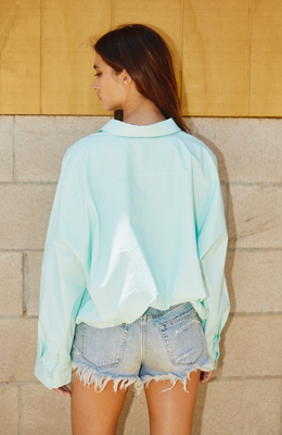 Mint Crop Button Down