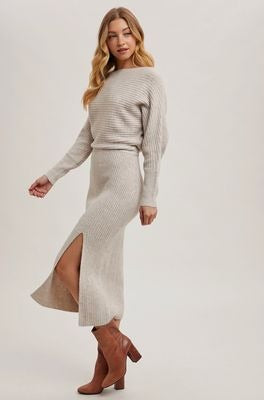 Oatmeal Off Shoulder Knit Dress