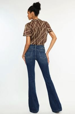 KC Dark Midrise Button Up Distressed Flare