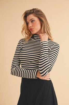 Tarah Black & White Stripe Turtleneck
