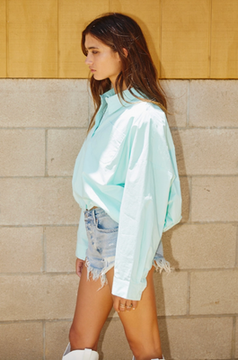 Mint Crop Button Down