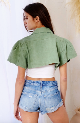 Sage Crop Denim Jacket