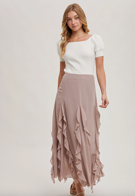 Ivory Square Neck Puff Sleeve Knit Top