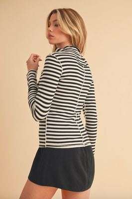 Tarah Black & White Stripe Turtleneck