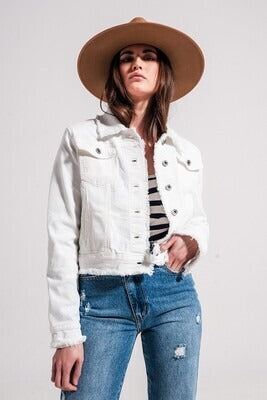 White Raw Edge Denim Jacket