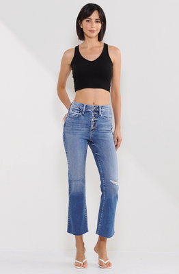 High Rise Button Kick Flare