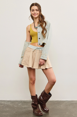 Beige Stripe Waistband Skort