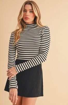 Tarah Black & White Stripe Turtleneck