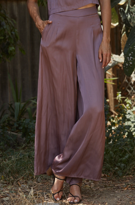 Dusty Plum Wide Leg Satin Pants