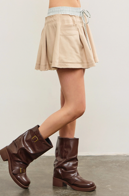 Beige Stripe Waistband Skort