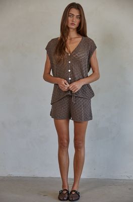 Chocolate Knit Button Down Vest