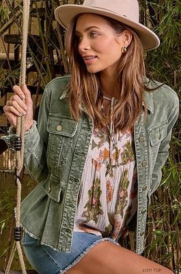 Peplum Washed Green Jacket