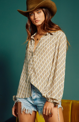 Geo Taupe Buttondown