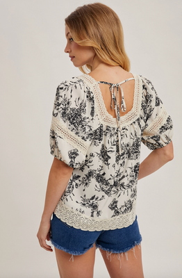 Floral Square Neck Puff Sleeve Top