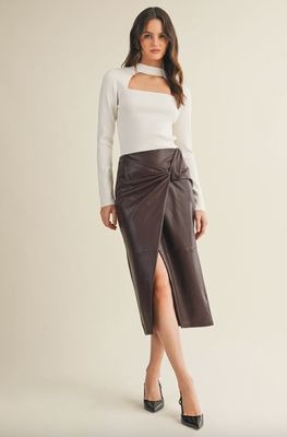 Dried Date Knot Vegan Leather Skirt