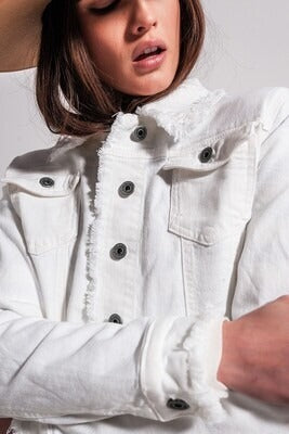 White Raw Edge Denim Jacket