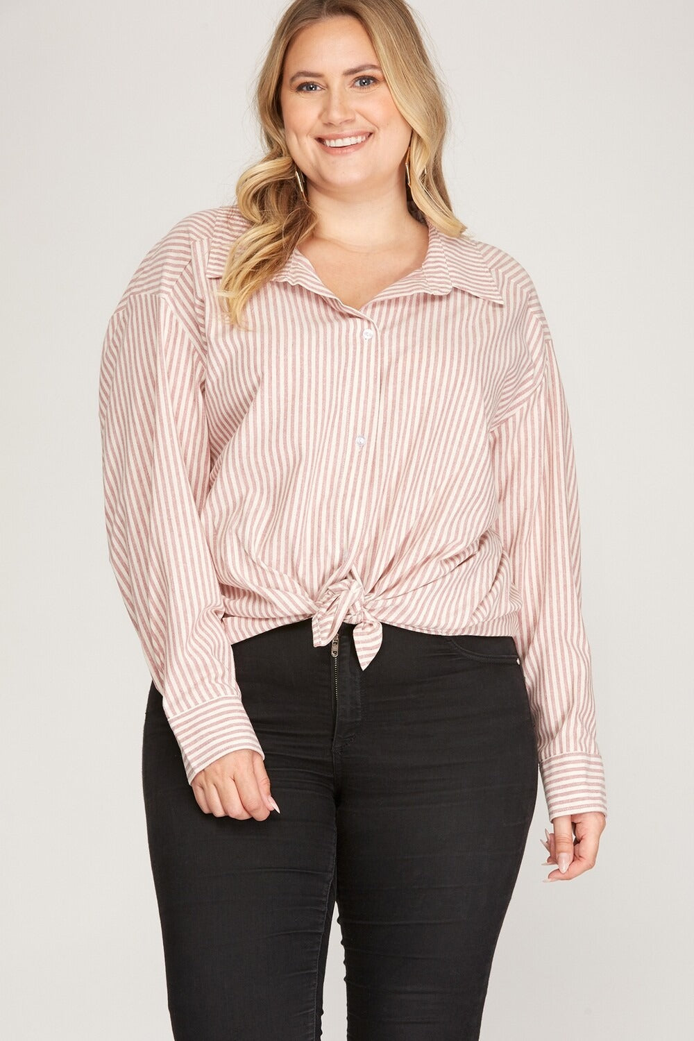 Curvy Rose Stripe Button Down